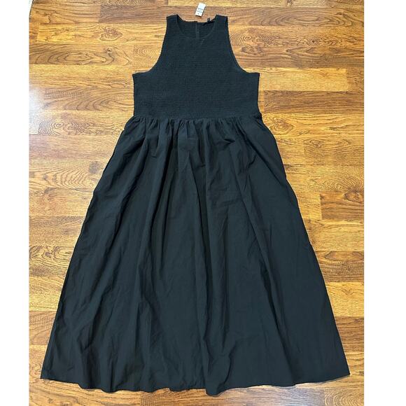 Madewell Women's The Melody Smocked Cotton Midi Dress Black Size XL NWT - Picture 2 of 6